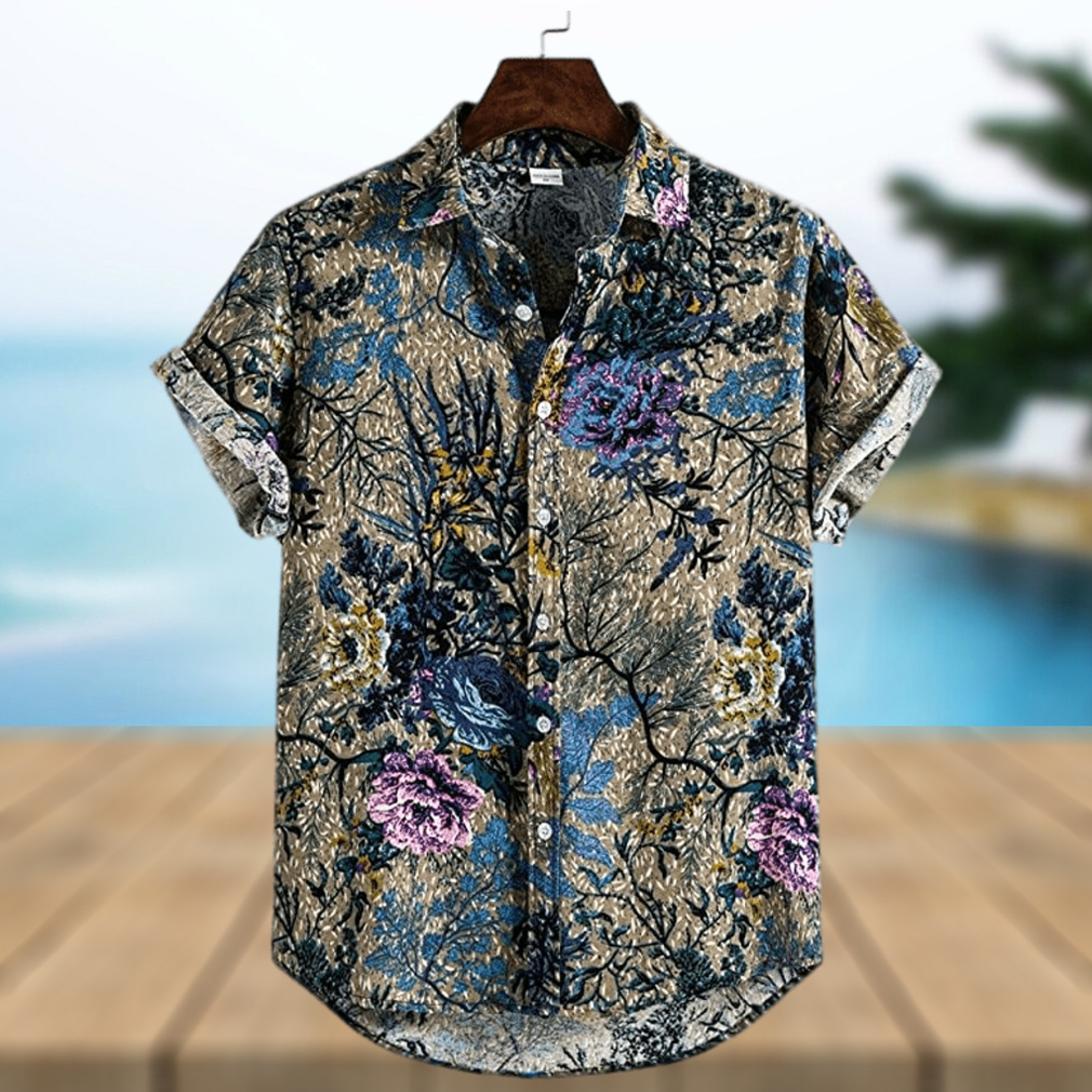 MFCHY Mens Hawaiian Shirt Summer Ethnic Short Sleeve Shirt Casual Cotton Linen Shirt - Limotees