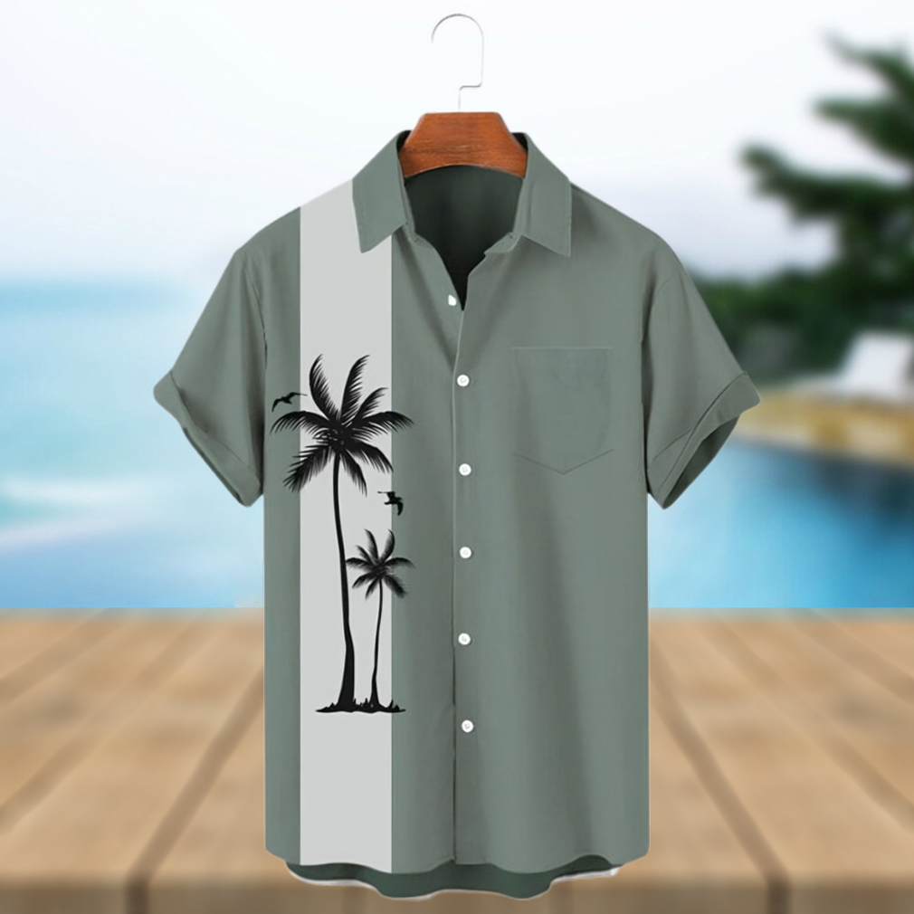 Men s Beach Coconut Tree Print Vintage Bowling Style Hawaiian Shirt - Limotees