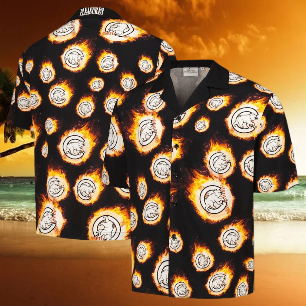 Men s Chicago Cubs Black Flame Fireball hawaiian shirt - Limotees