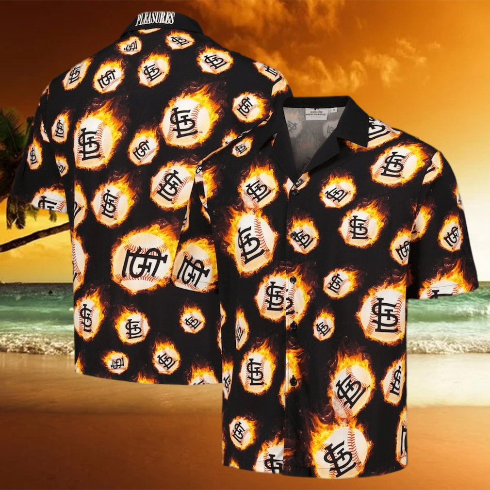 Men s St Louis Cardinals Black Flame Fireball hawaiian shirt - Limotees