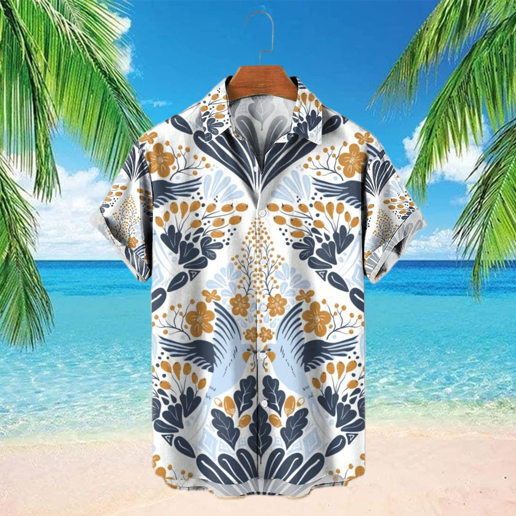 Men’s Hawaiian Shirt Diamond Shaped Swallow And Flower Print T shirt - Limotees