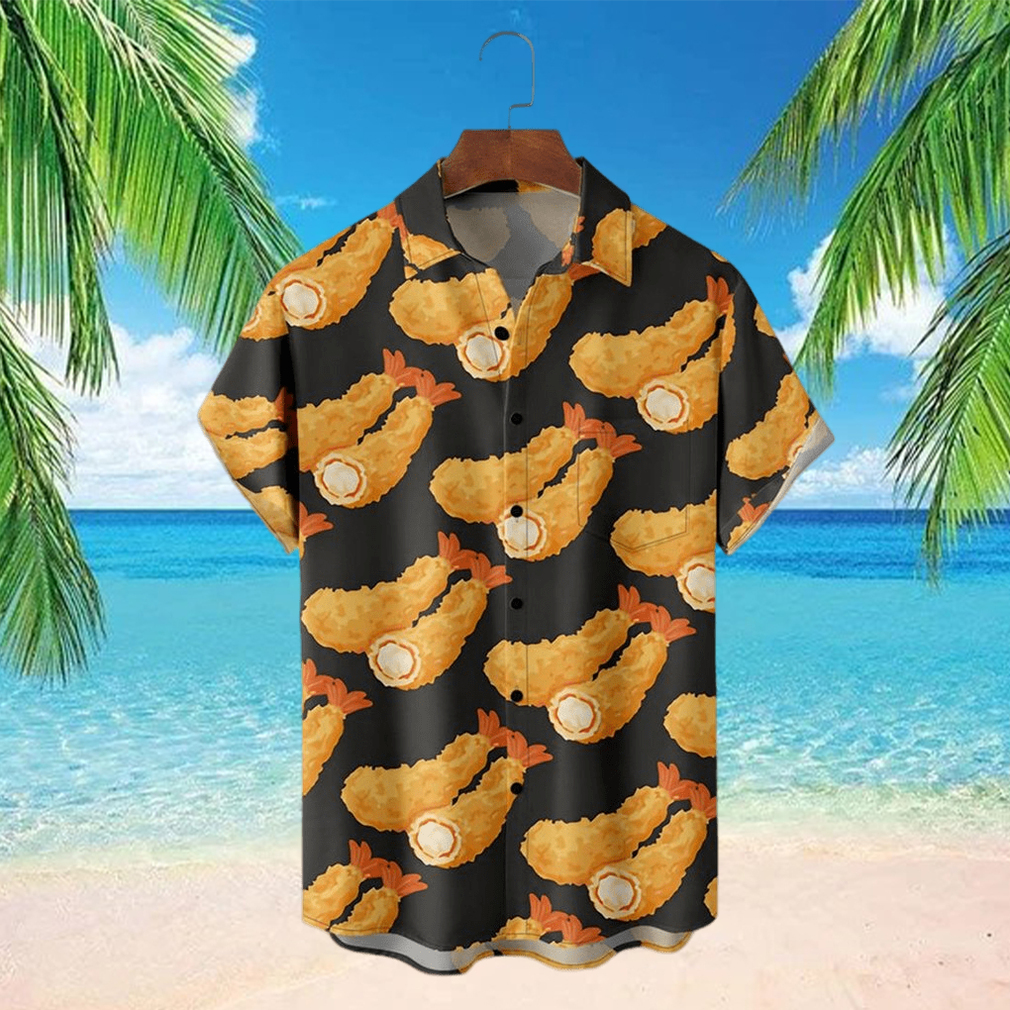 Men’s Hawaiian Shirts Japanese Tempura Shrimp Chest Pocket Short Sleeve Casual Shirt - Limotees