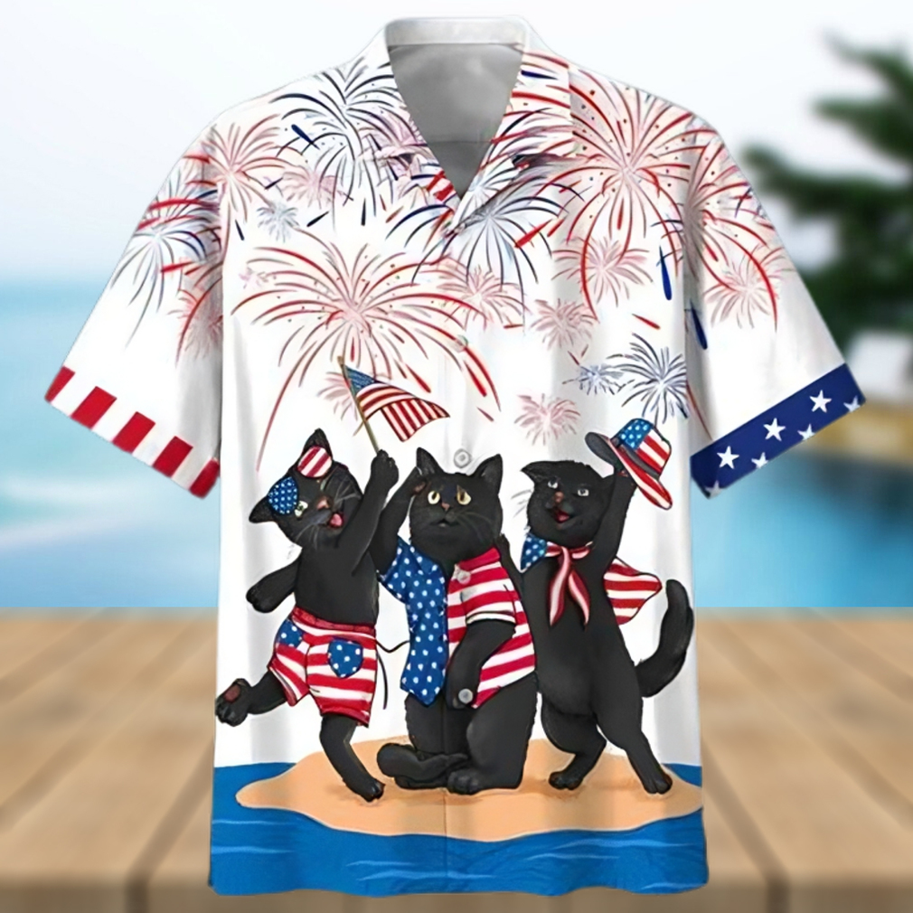 Merica Independence Day Three Black Cats Hawaiian Shirt America Hawaiian Shirt - Limotees