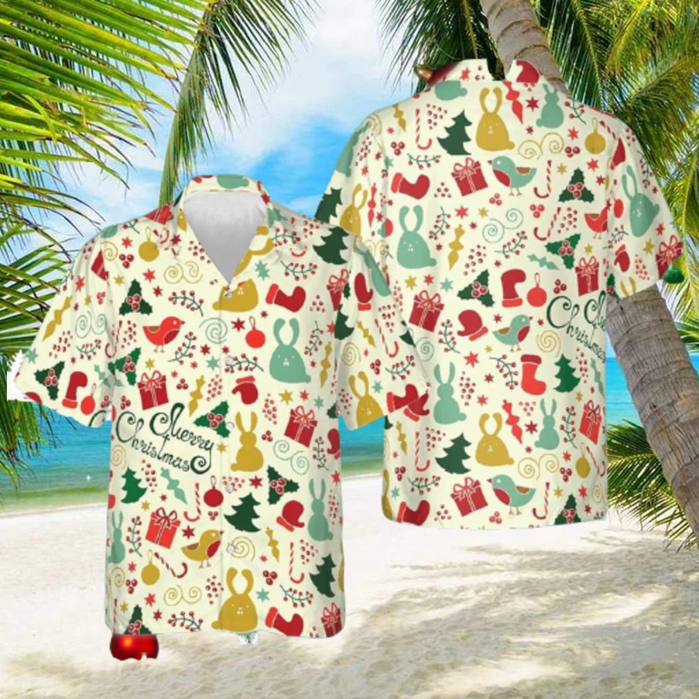 Merry Christmas Pattern Hawaiian Shirt Short Sleeve Button Up Men Xmas Gifts 2023 - Limotees