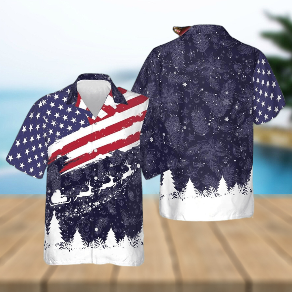 Merry Christmas USA Flag Hawaiian Shirt Mens Patriotic Button Down Shirts Xmas Gift Ideas - Limotees