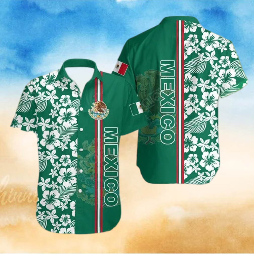 Mexico Coat Of Arms Hibiscus Pattern Hawaiian Shirt - Limotees