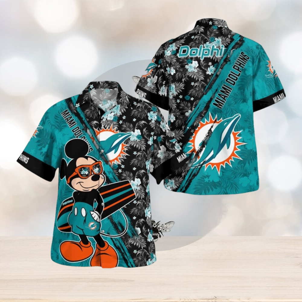 Miami Dolphins Mickey Mouse Floral Short Sleeve Hawaii Shirt - Limotees