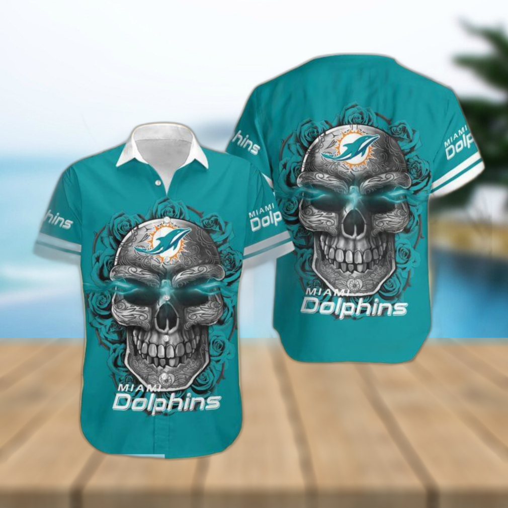 Miami Dolphins Skull Carved Halloween Hawaiian Shirt Gift Men Women - Limotees