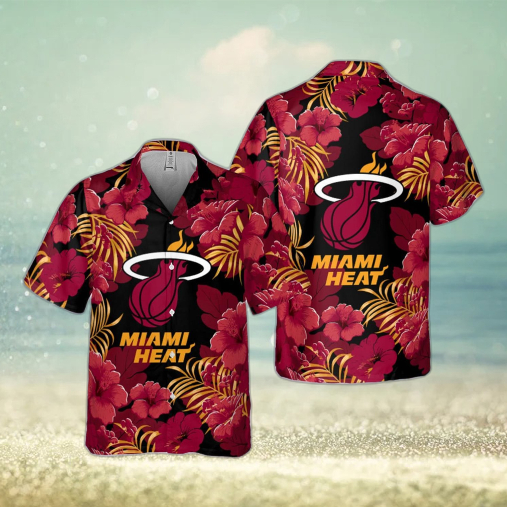 Miami Heat Hibiscus And Tree Tropical Pattern Print Hawaiian Shirt Summer Sport Gift - Limotees