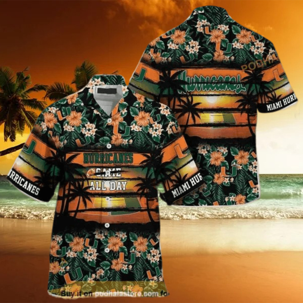 Miami Hurricanes Funny Hawaiian Shirt Tropical Flower Pattern Gift For Football Fans - Limotees