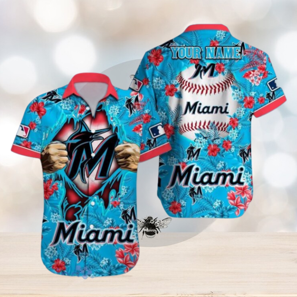 Miami Marlins MLB All Over printed 3D Hawaiian Shirt Custom Name - Limotees