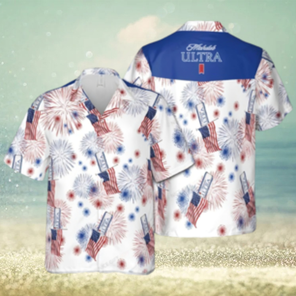 Michelob Ultra Hawaiian Shirt American Flag Fireworks Independence Day 4th Of July - Limotees