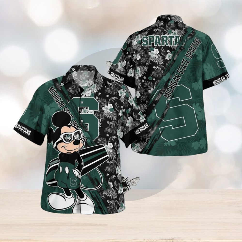 Michigan State Spartans Mickey Mouse Floral Short Sleeve Hawaii Shirt - Limotees