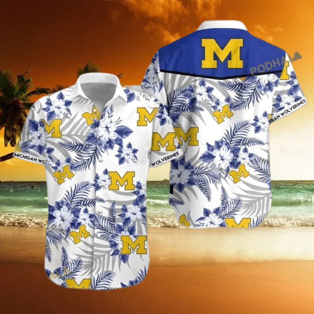 Michigan Wolverines Funny Hawaiian Shirt Tropical Flower Pattern Beach Gift For Sport Fans - Limotees