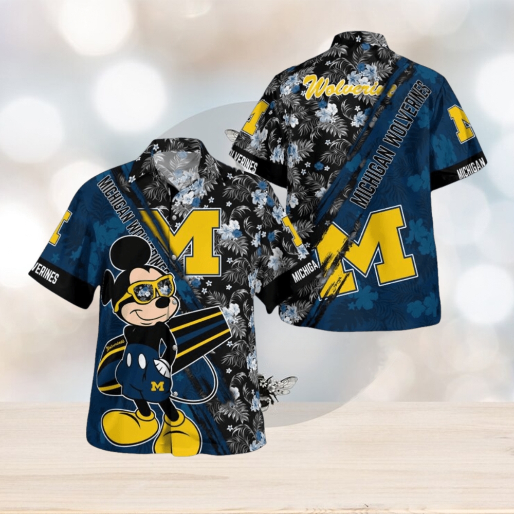 Michigan Wolverines Mickey Mouse Floral Short Sleeve Hawaii Shirt - Limotees