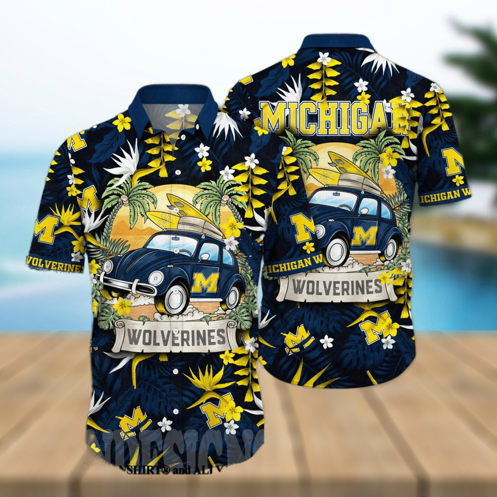 Michigan Wolverines NCAA Floral 3D Full Print Hawaiian Shirt - Limotees