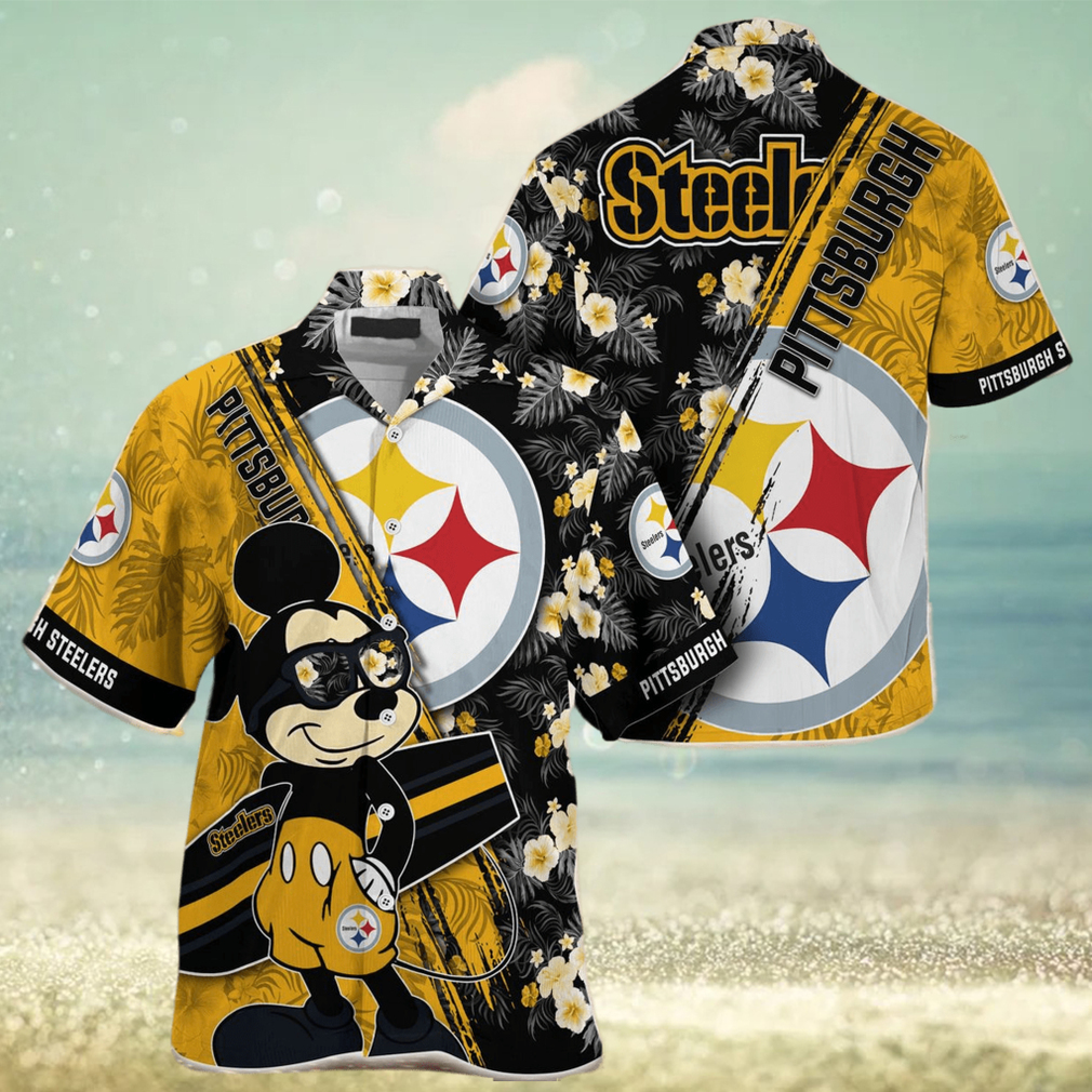 Mickey And Floral Pittsburgh Steelers NFL Summer Hawaiian Shirt - Limotees