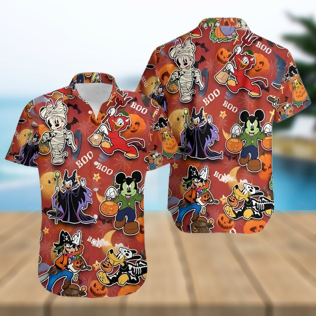 Mickey And Friends Halloween Villain Costume Disney Full Printing Hawaiian Shirt – Orange - Limotees