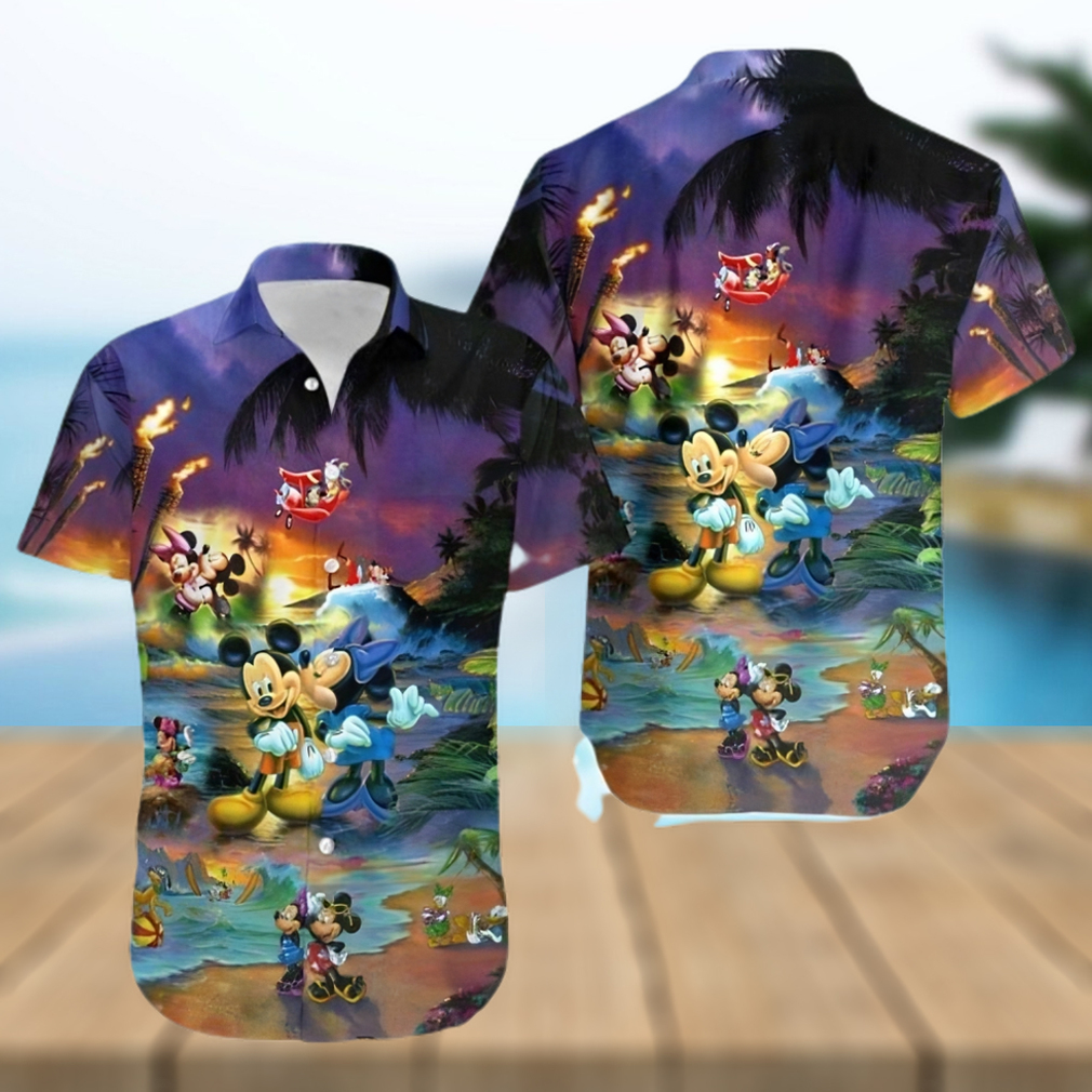 Mickey And Minnie Mouse Sunset Beach Disney Full Printing Hawaiian Shirt - Limotees