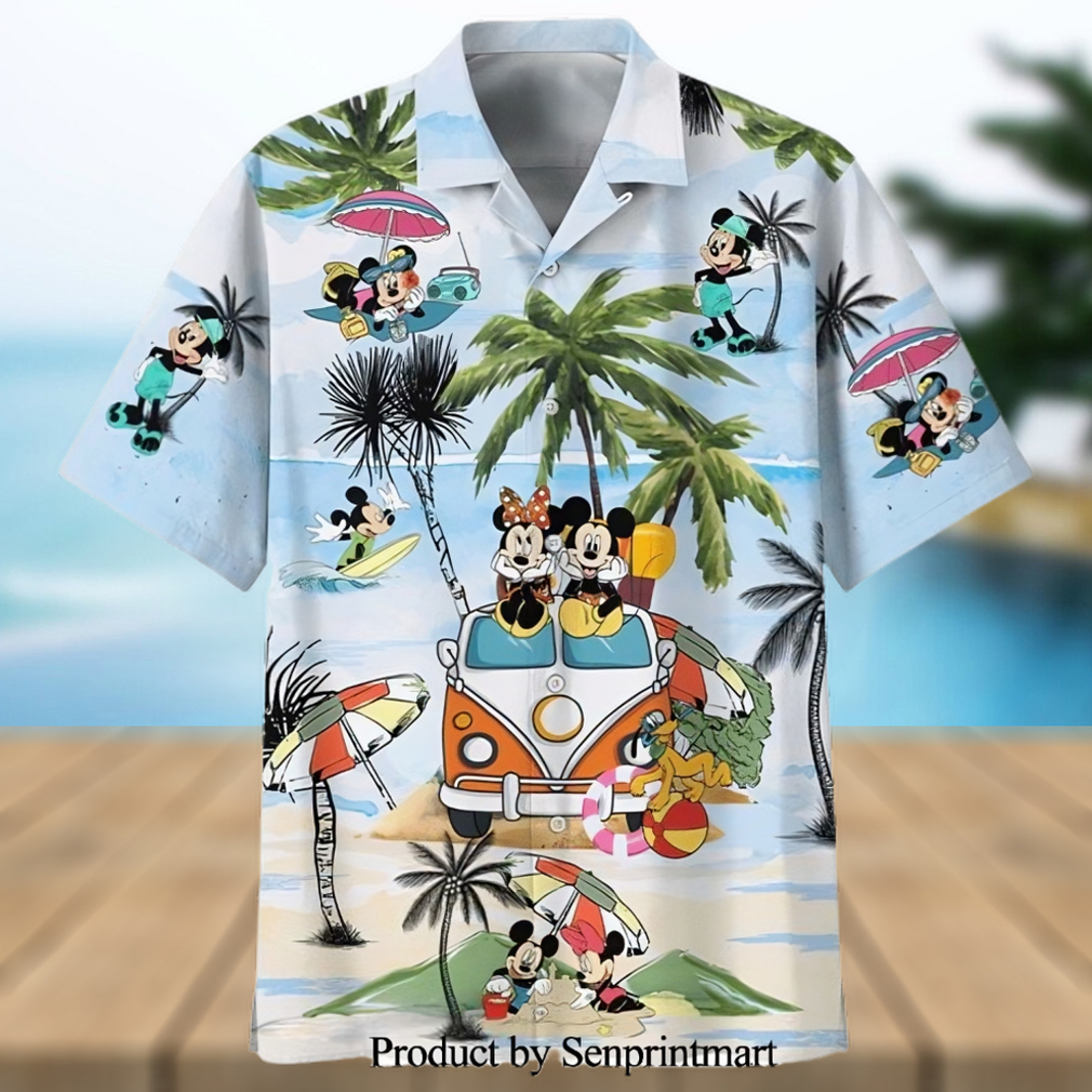 Mickey And Minnie Summer Car Trip Full Printing Hawaiian Shirt - Limotees