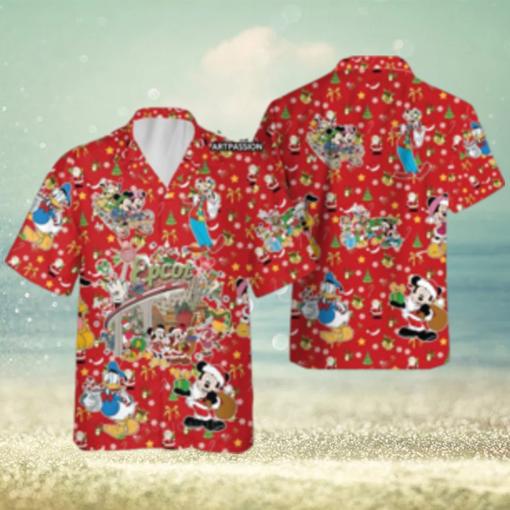 Mickey Friends Epcot Hawaiian Christmas Disney Button Up Holiday Gifts Shirt - Limotees