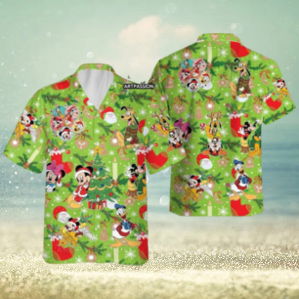 Mickey Friends Hawaiian Christmas Santa Claus Green Disney Hawaii Shirt - Limotees