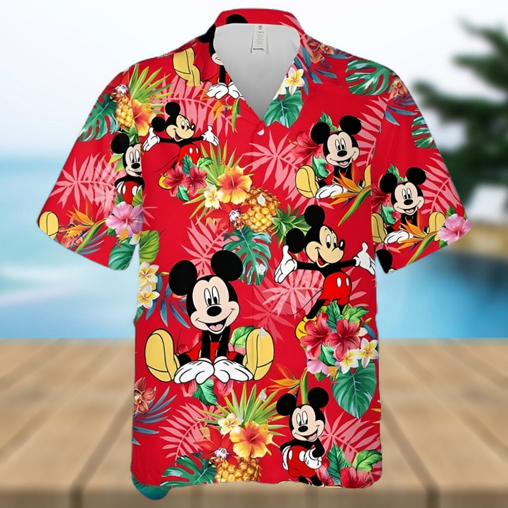 Mickey Mouse Disney Pineapple Hibiscus Full Printing Hawaiian Shirt – Red - Limotees