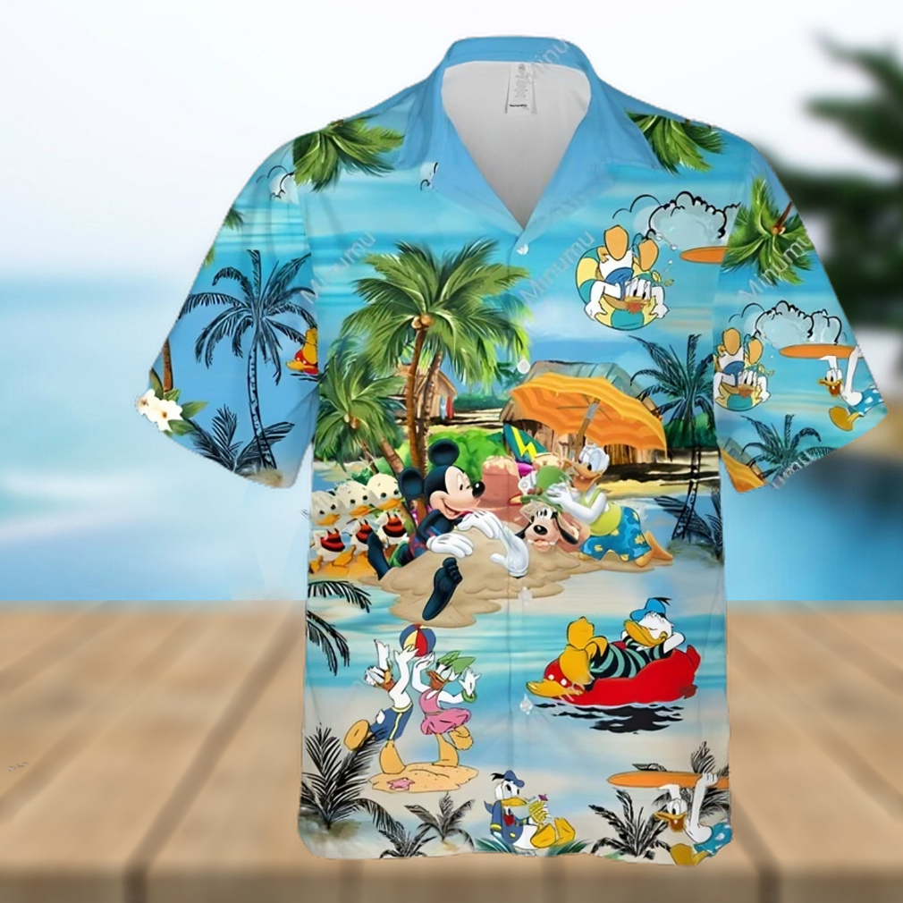 Mickey Mouse Donald Daisy Duck Goofy Dog At The Beach Disney Full Printing Hawaiian Shirt – Blue - Limotees