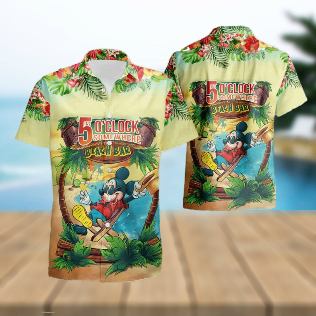 Mickey Mouse Its 5 O27Clock Somewhere Beach Bar Short Sleeve Aloha Hawaiian Shirt - Limotees