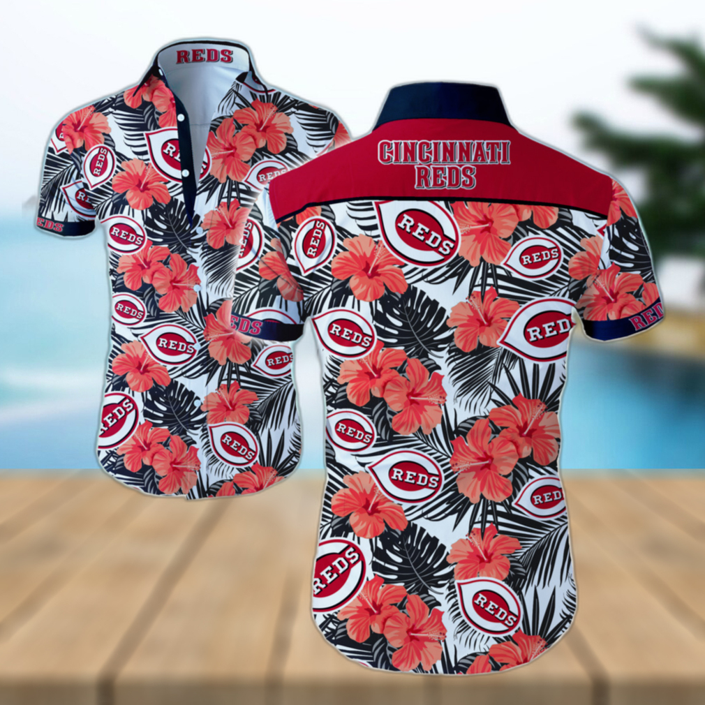 MLB Cincinnati Reds Hawaiian Shirt Red Hibiscus Flowers Beach Trip Gift - Limotees