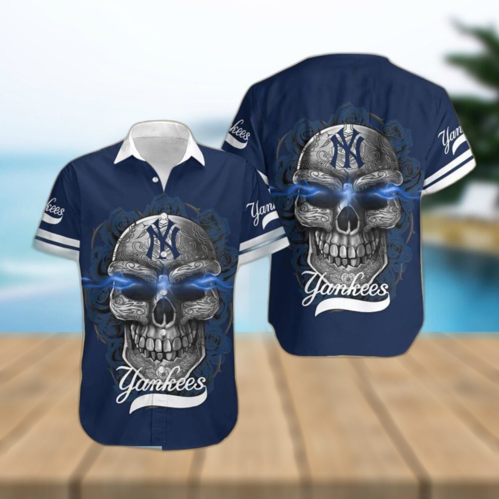 MLB New York Yankees Skull Carved Halloween Hawaiian Shirt Gift Men Women - Limotees