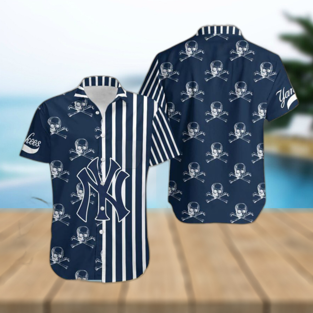 MLB New York Yankees Skull Pattern Danger Hawaiian Shirt For Halloween - Limotees