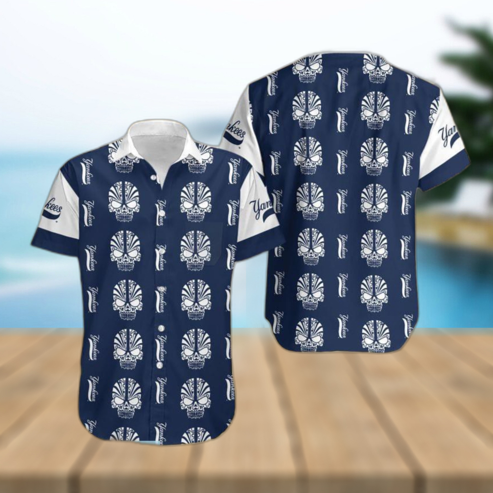 MLB New York Yankees Skull Pattern Island Halloween Hawaiian Shirt For Men Women - Limotees