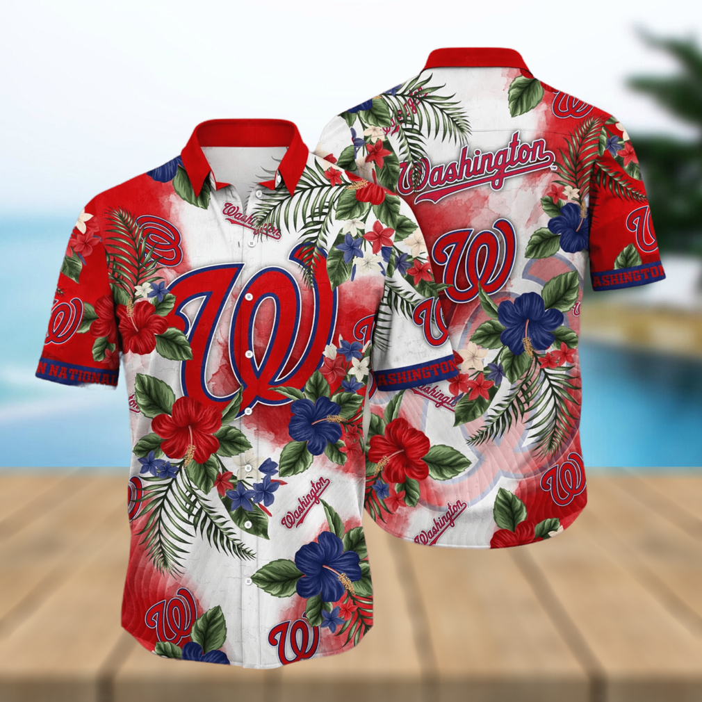 MLB Washington Nationals Hawaiian Shirt Hibiscus Flowers Pattern Summer Aloha - Limotees