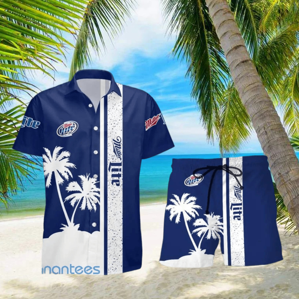 Miller Lite Tropical Palm Tree Aloha Hawaiian Shirt - Limotees