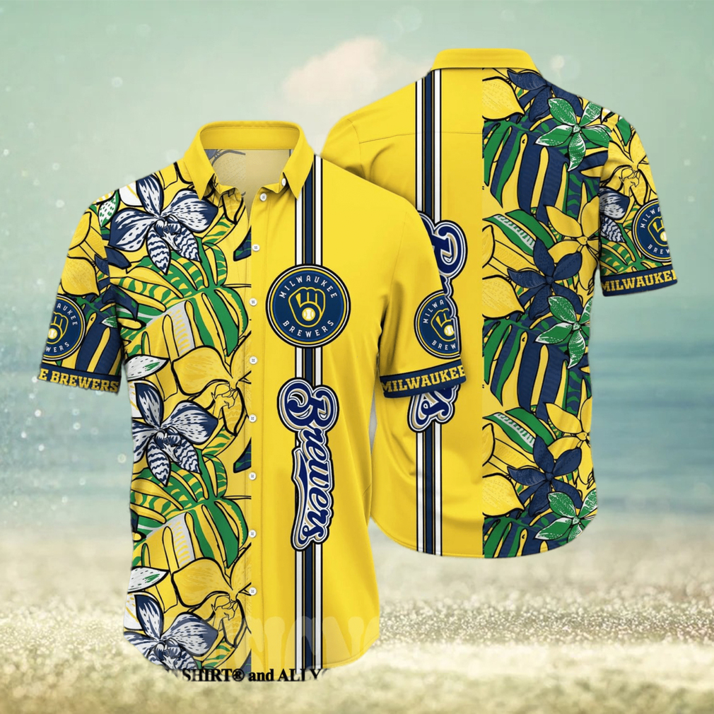 Milwaukee Brewers MLB Floral All Over Printed Hawaiian Shirt - Limotees