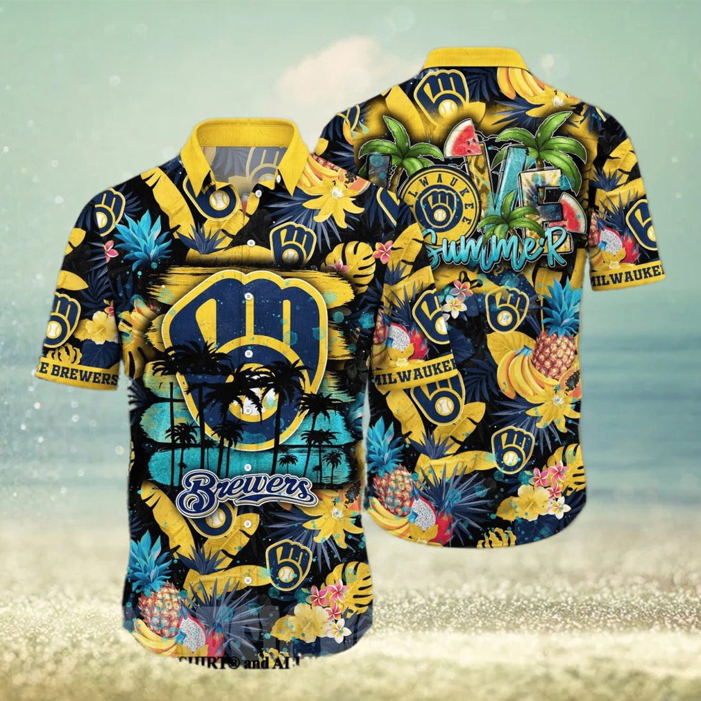 Milwaukee Brewers MLB Flower 3D Full Printed Hawaiian Shirt - Limotees