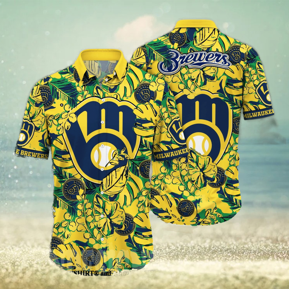 Milwaukee Brewers MLB Flower Full Print 3D Hawaiian Shirt - Limotees