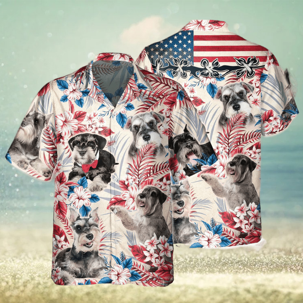 Miniature Schnauzer Dog United States Flag Hawaiian Flowers All Over Printed 3D Hawaiian Shirt - Limotees