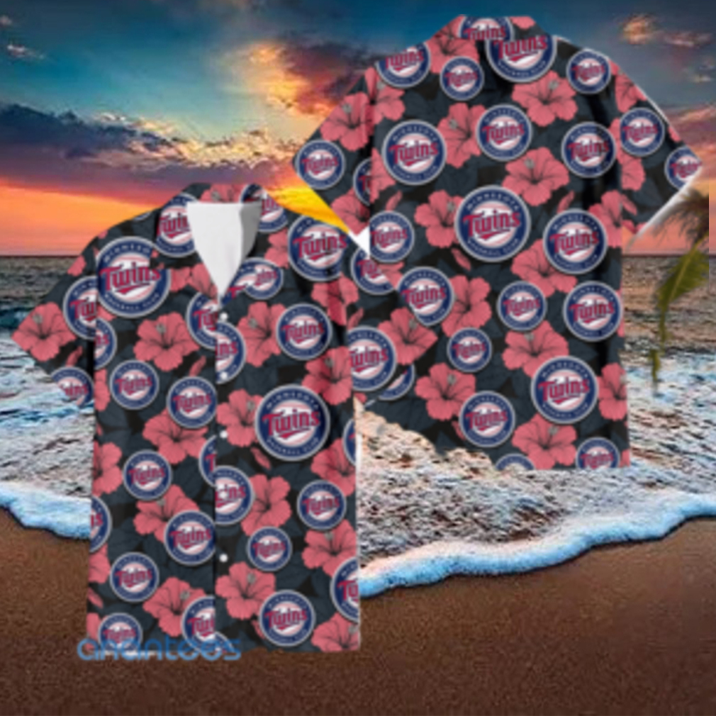 Minnesota Twins Big Logo And Light Coral Hibiscus 3D Hawaiian Shirt Tropical Style - Limotees