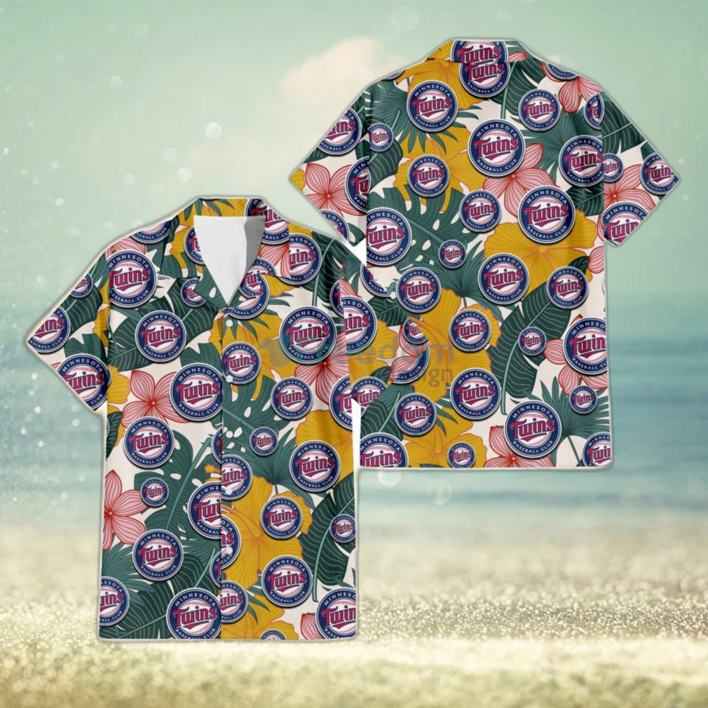 Minnesota Twins Yellow Hibiscus Green Banana Leaf Pink Porcelain Flower 3D Hawaiian Shirt Gift For Fans - Limotees