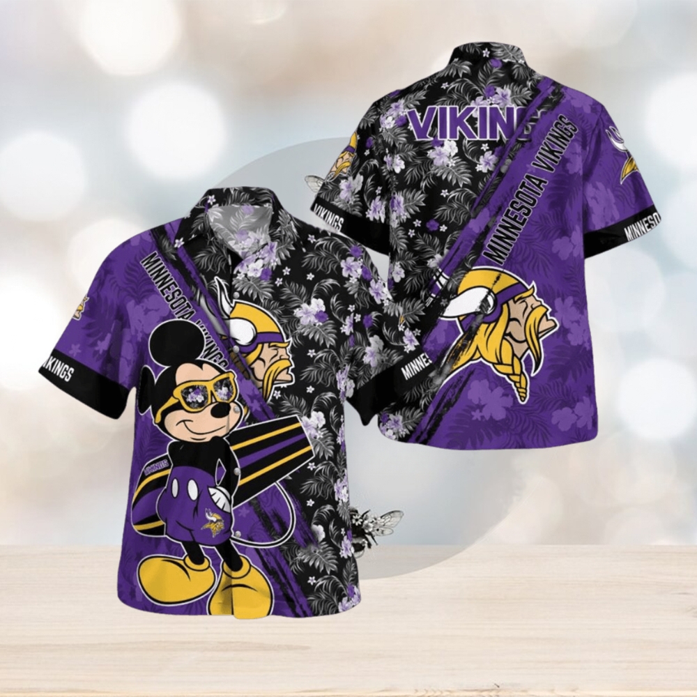 Minnesota Vikings Mickey Mouse Floral Short Sleeve Hawaii Shirt - Limotees