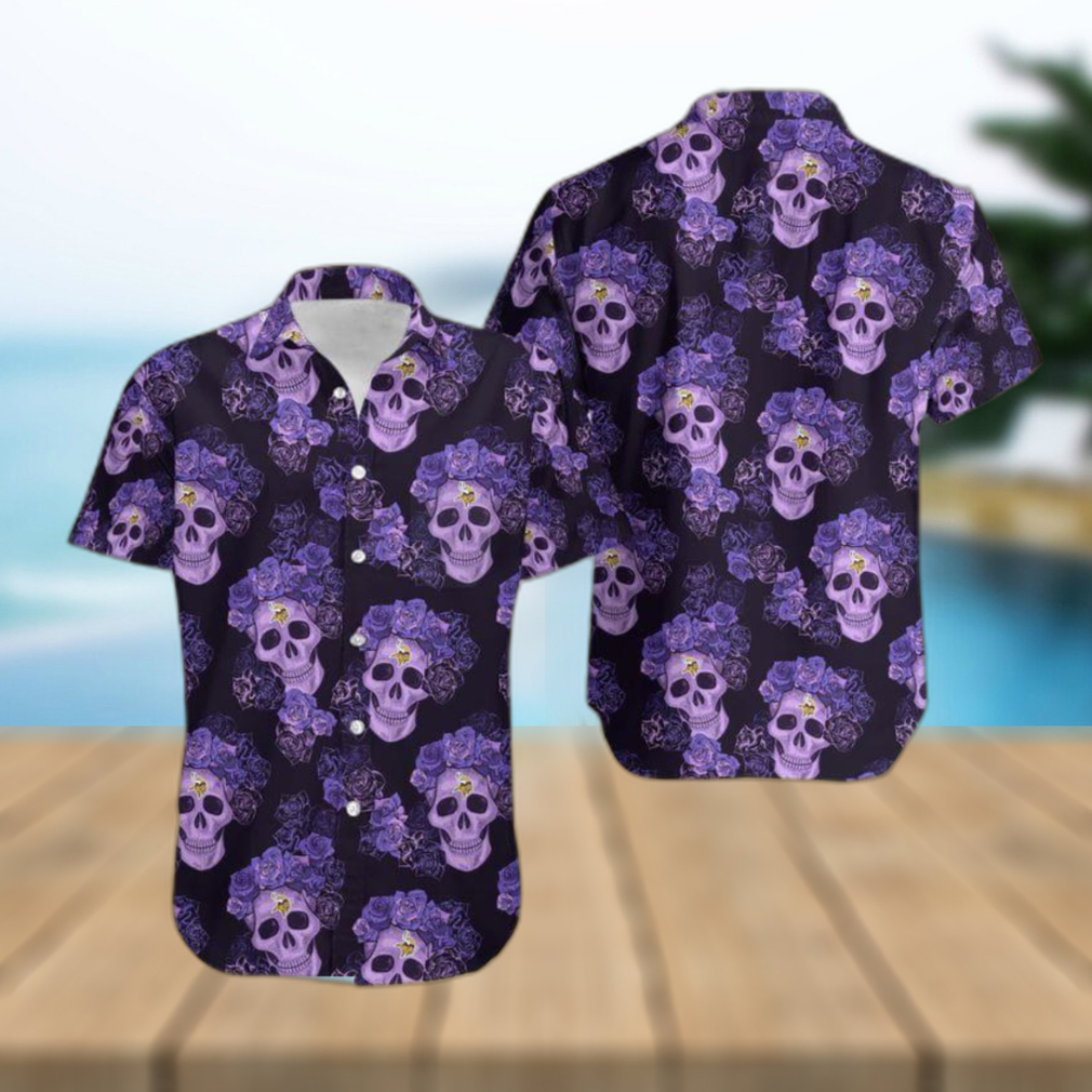 Minnesota Vikings Mystery Skull And Flower Funny Hawaiian Shirt Gift Halloween - Limotees