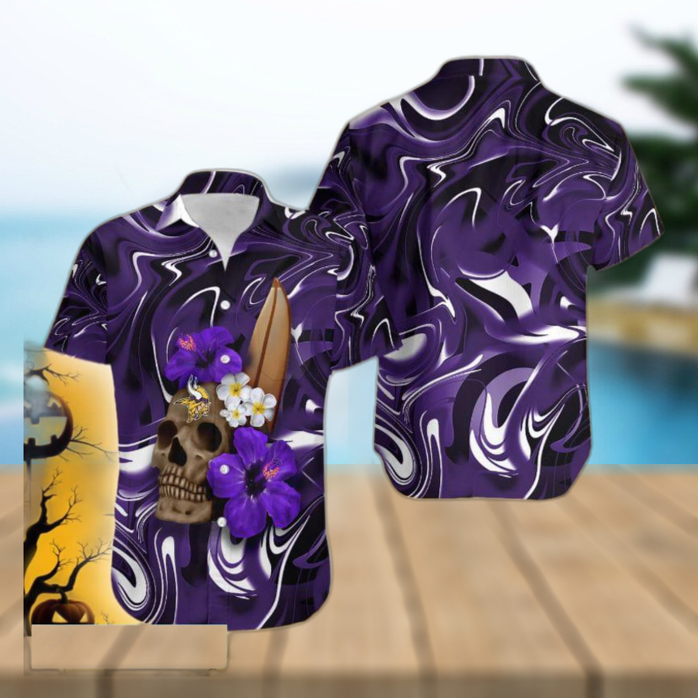 Minnesota Vikings Skull And Flower Halloween Hawaiian Shirt For Men And Women - Limotees