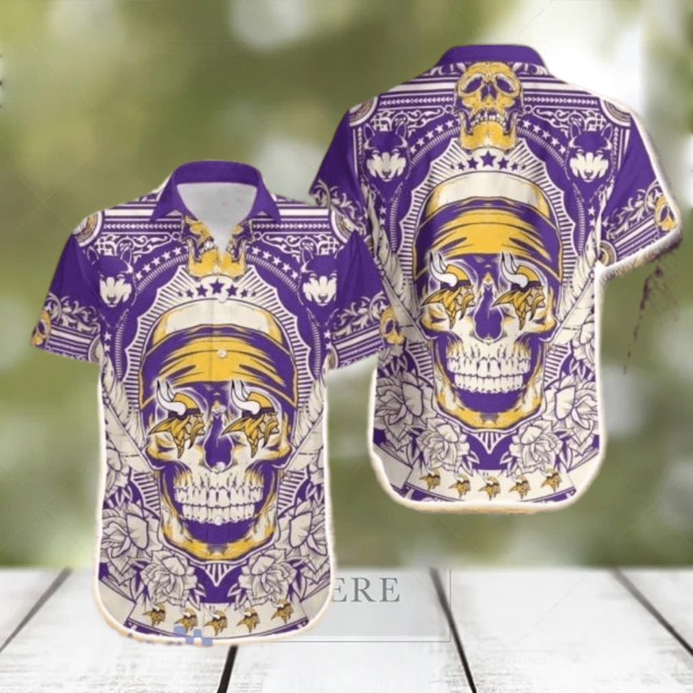 Minnesota Vikings Skull Nfl Hawaiian Shirt For Fans - Limotees