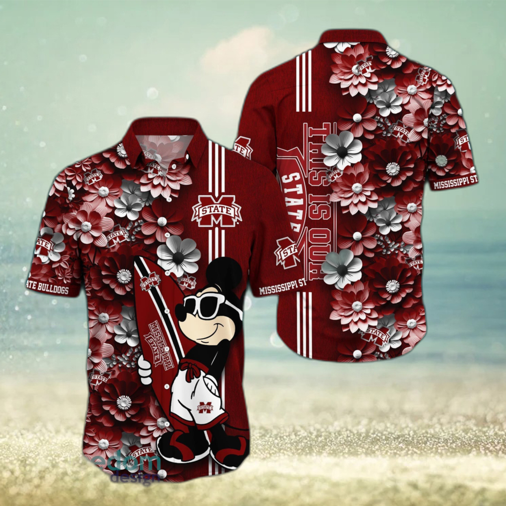 Mississippi State Bulldogs Surfboard Parttern Mickey Mouse Flower Hawaiian Shirt - Limotees