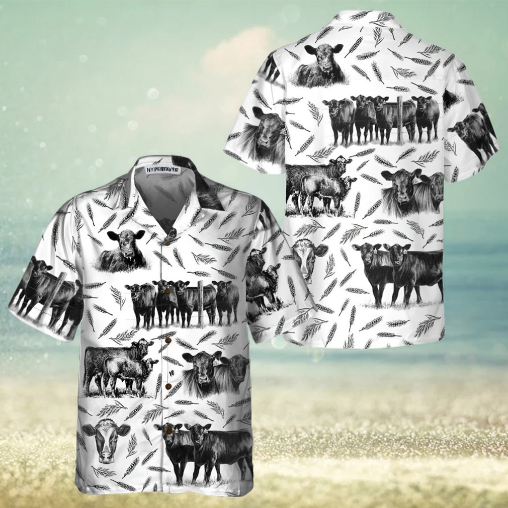 Monochrome Black Angus And Wheat Pattern Cow Hawaiian Shirt, Funny Hawaiian Shirt With Cows - Limotees