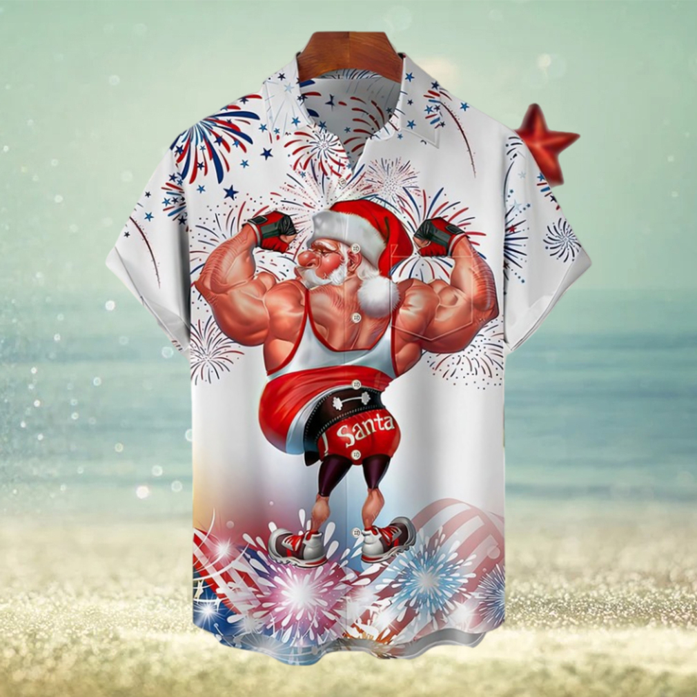 Muscle Santa Claus Hawaiian Shirt, Fitness Santa Hawaii Shirt - Limotees