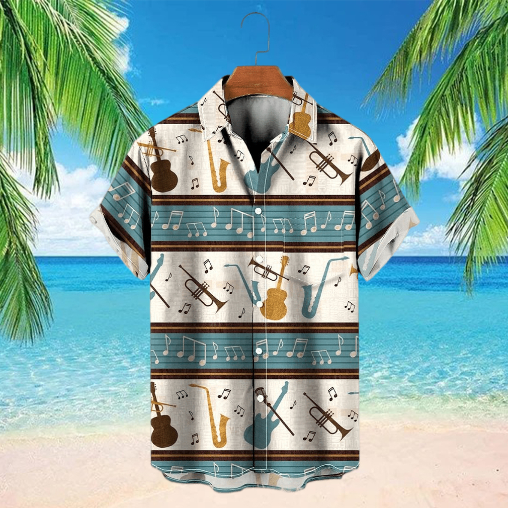 Music Rhythm Prints Repeating Stripes Pocket Hawaiian Shirt Oversized Vacation Shirt - Limotees