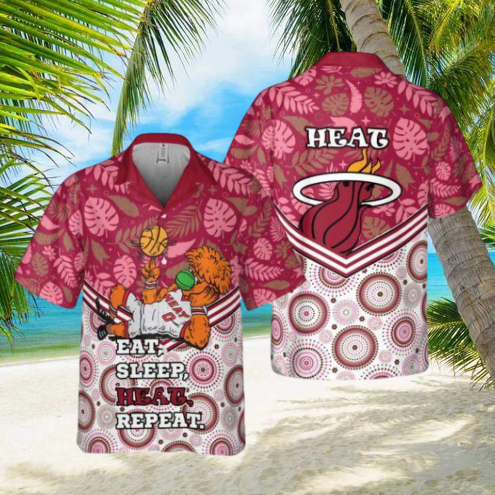 NBA Miami Heat Eat Sleep Heat Repeat Flower Pattern Print Hawaiian Shirt - Limotees